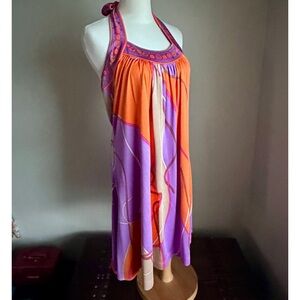 Vintage Flora Kung Silk Halter Dress Abstract Print Pucci-Inspired US 8